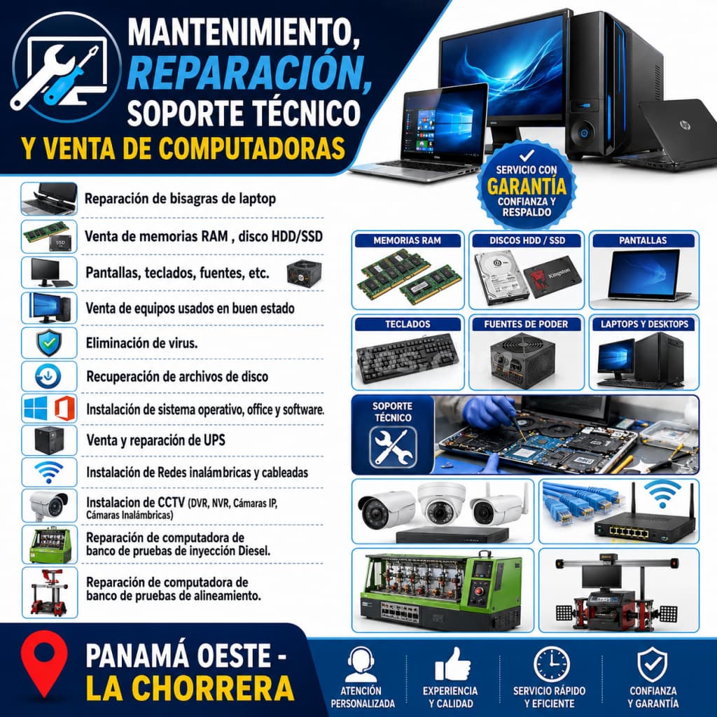 Mantenimiento, Reparación, Soporte técnico y Venta de computadoras (PANAMÁ OESTE - LA CHORRERA)