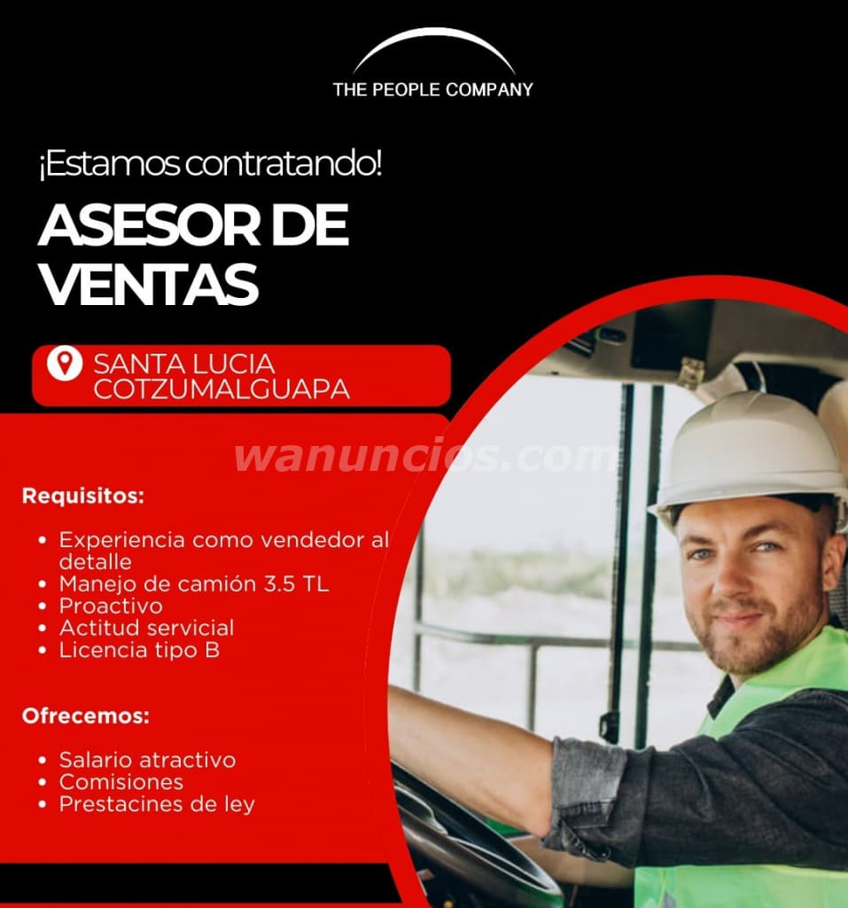 ASESOR DE VENTAS PARA EL AREA DE SANTA LUCIA COTZUMALGUAPA (SANTA LUCIA COTZUMALGUAPA)