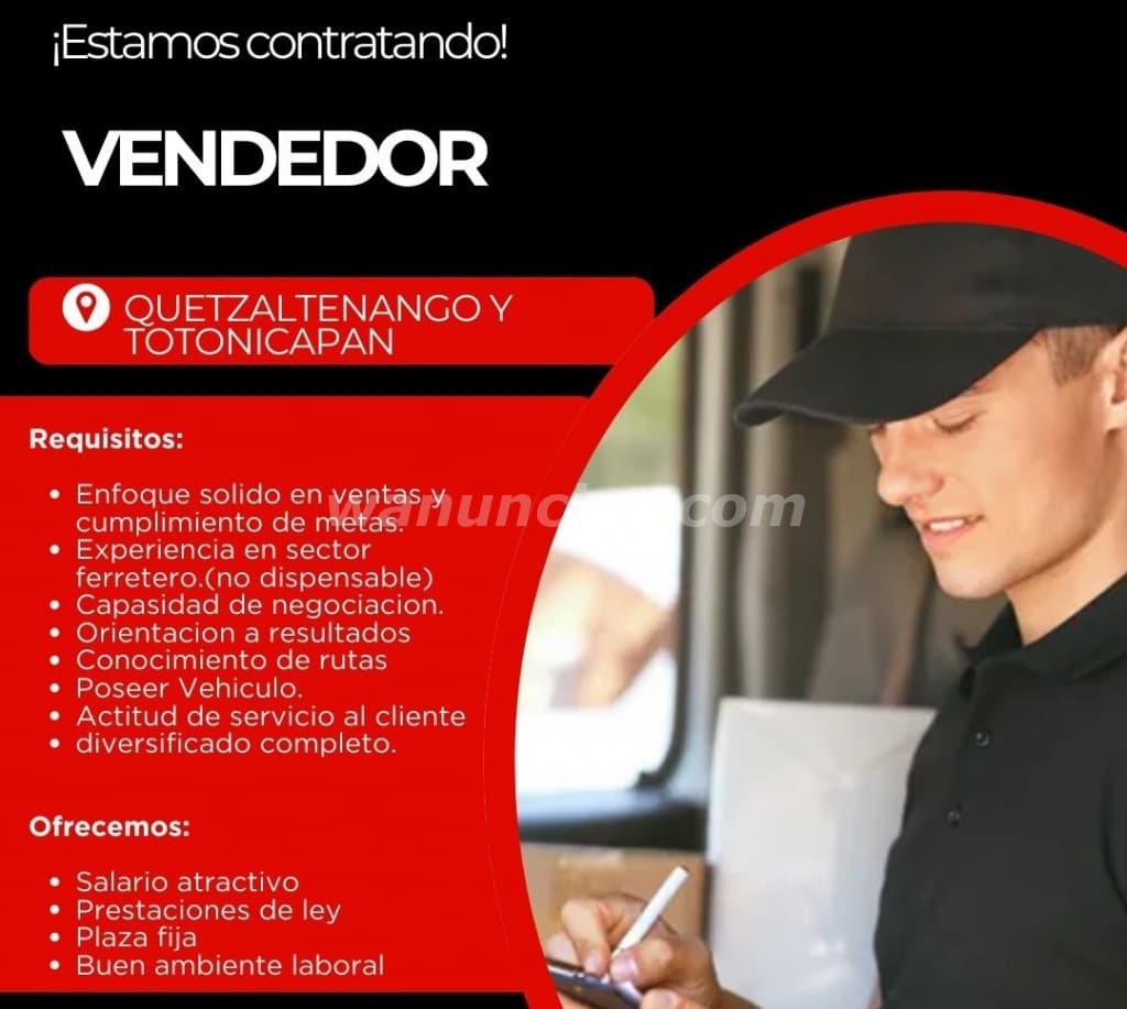 VENDEDOR RUTERO PARA QUETZALTENANGO TOTONICAPAN (QUETZALTENANGO TOTONICAPAN)