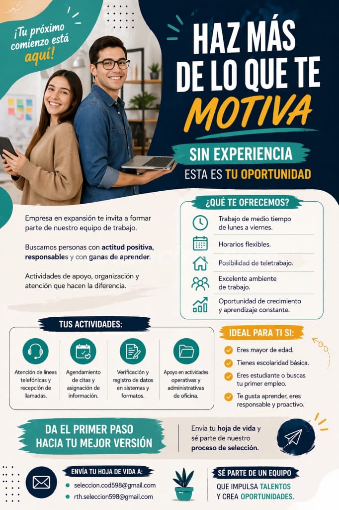 OPORTUNIDAD DE TRABAJO INCORPORACIÓN INMEDIATA