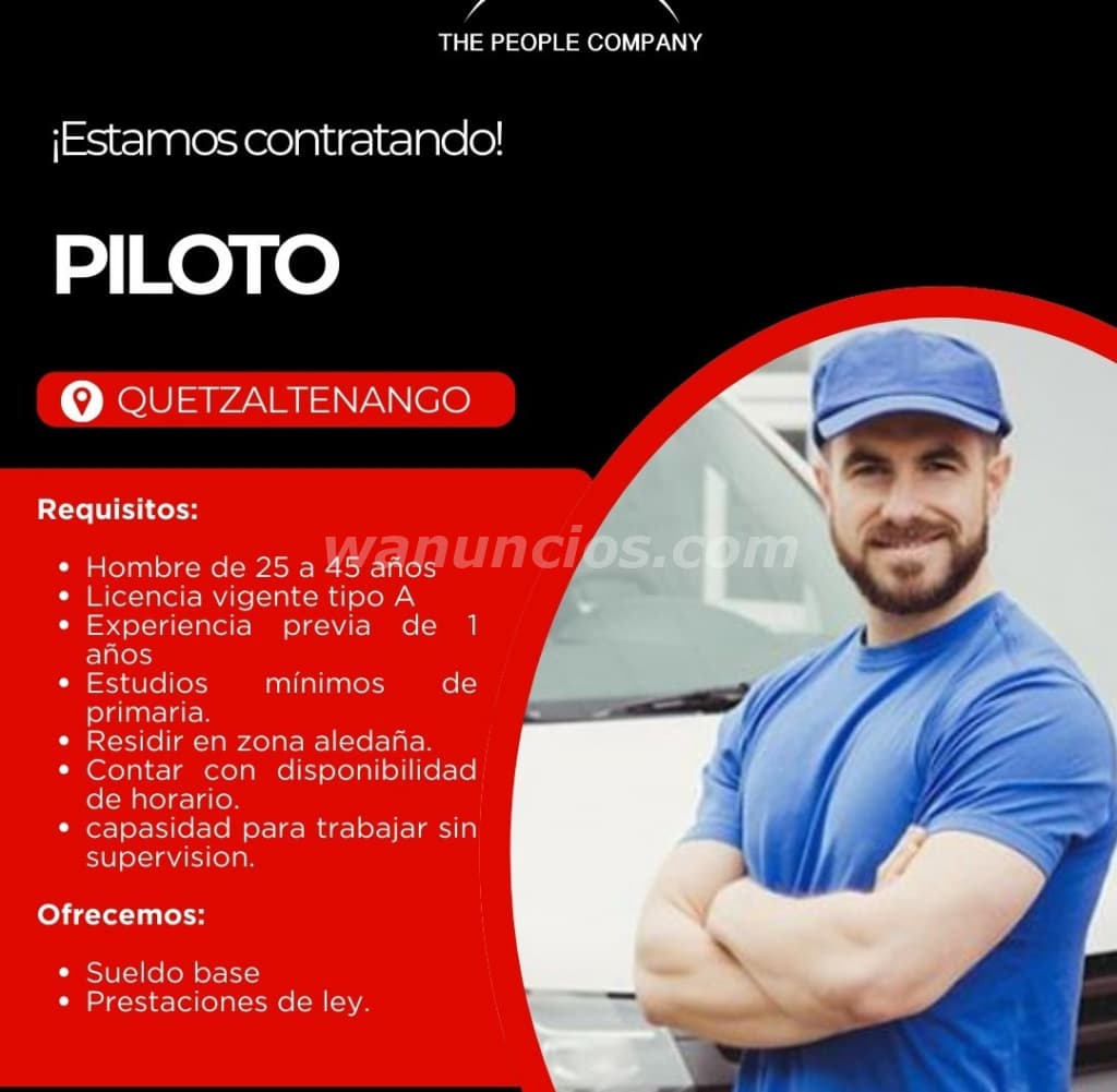 PILOTO CON LICENCIA TIPO A PARA SALCAJA QUETZALTENANGO (SALCAJA QUETZALTENANDO)