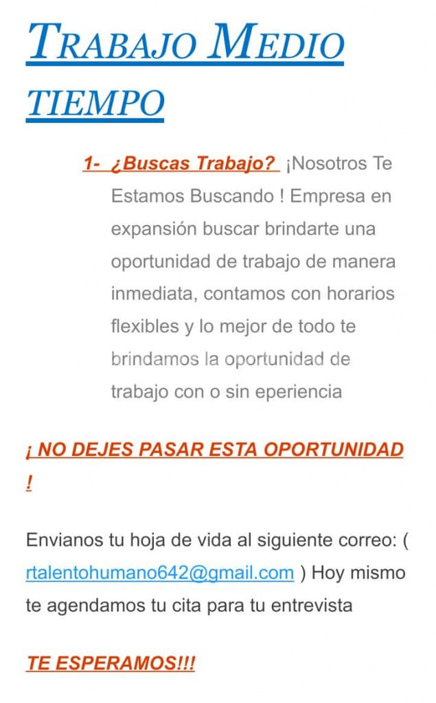 Gran Oportunidad de trabajo medio tiempo (Cali)