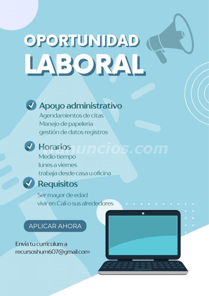 Tenemos vacante para trabajar medio tiempo (Cali o sus alrededores)