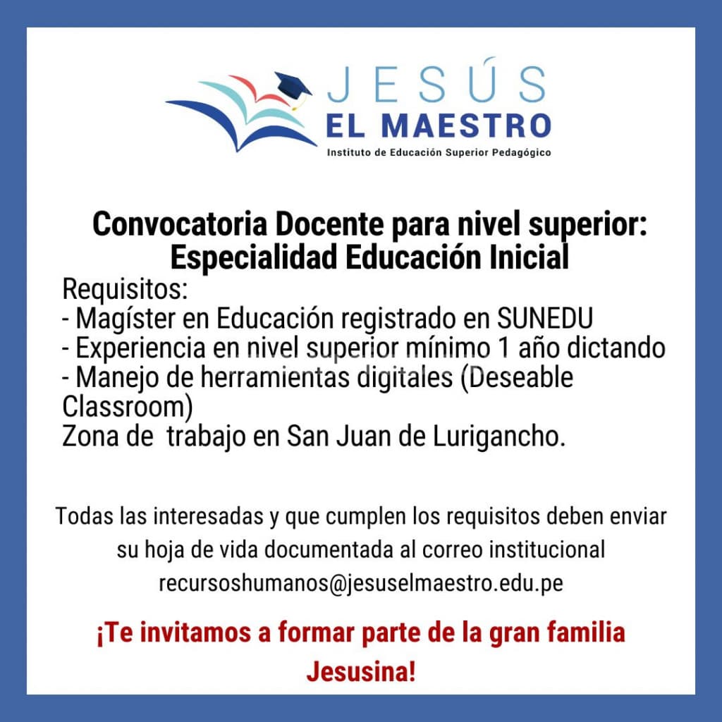 Necesito Docentes de Educación Inicial para nivel superior (Canto Grande)