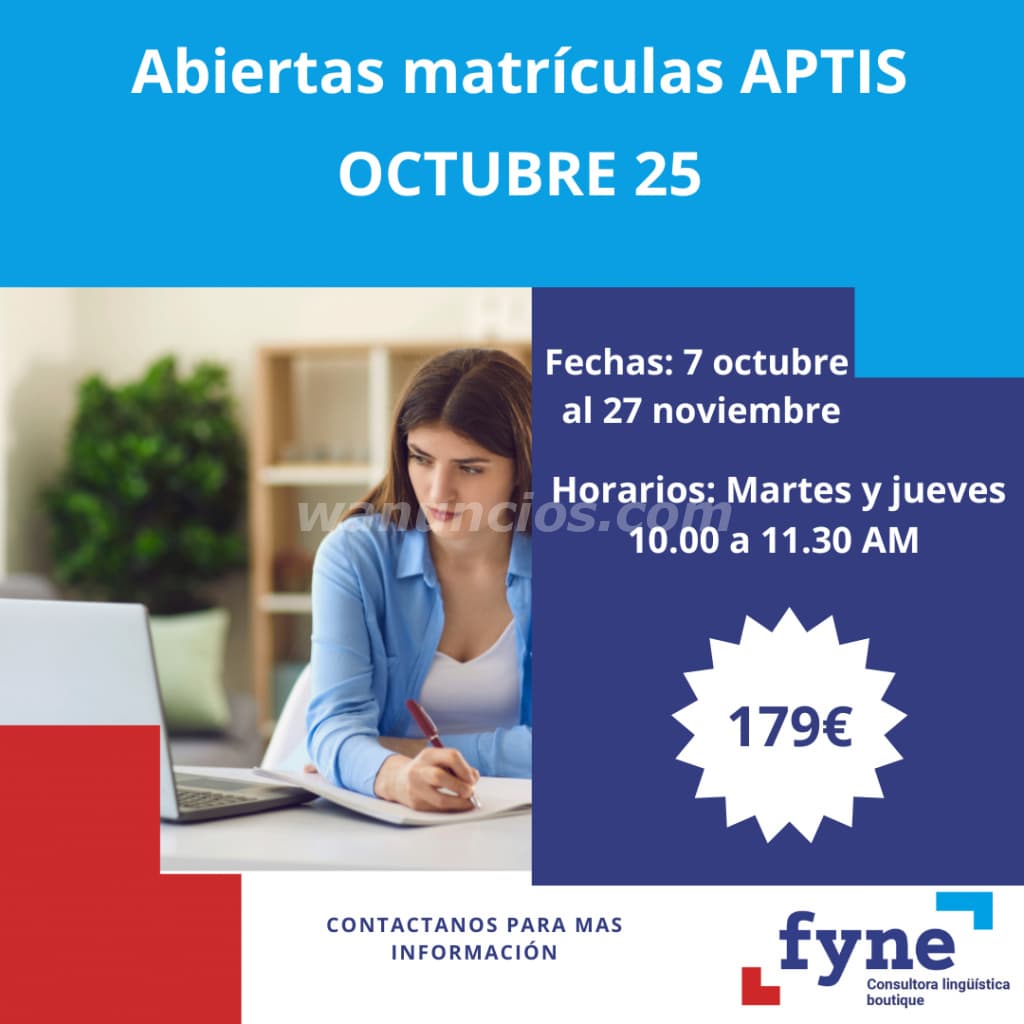 CURSOS INGLÉS ONLINE APTIS ESOL OCTUBRE 25 EN ESPAÑA (MADRID)