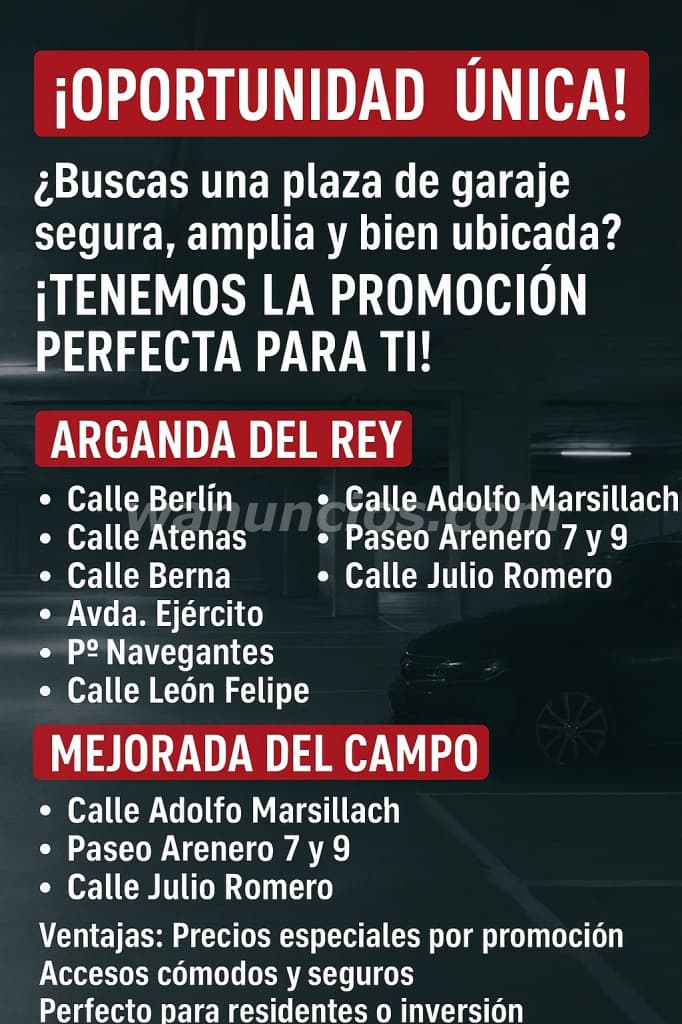 13.000 € - VENTA DE PLAZAS DE GARAJE EN EL MUNICIPIO DE ARGANDA DEL REY (ARGANDA DEL REY)