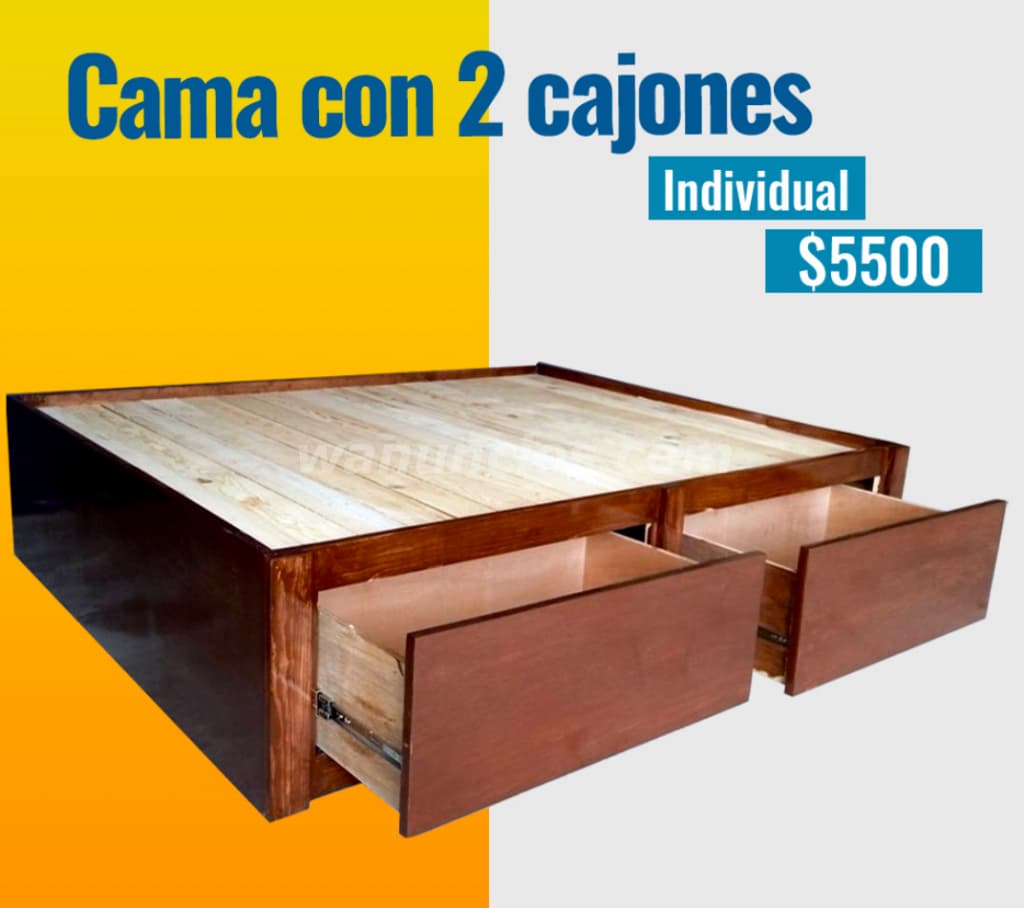 5.500 Pesos - Base para cama de madera tamaño individual con 2 cajones (Centro de Monterrey)