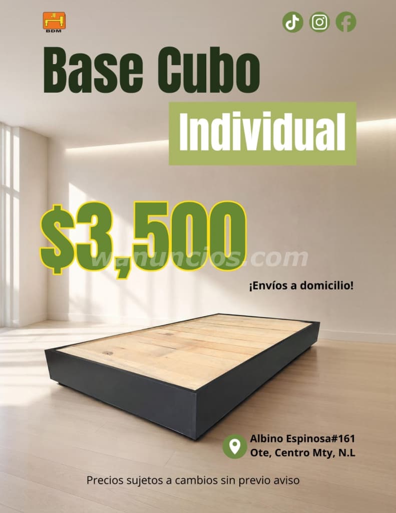 3.500 Pesos - Base de Cama Individual Tipo Cubo en Monterrey | Madera de Pino (Centro Monterrey)