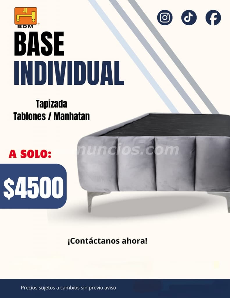 4.500 Pesos - Base Tapizada con Tablones en Monterrey I Individual (Centro Monterrey)