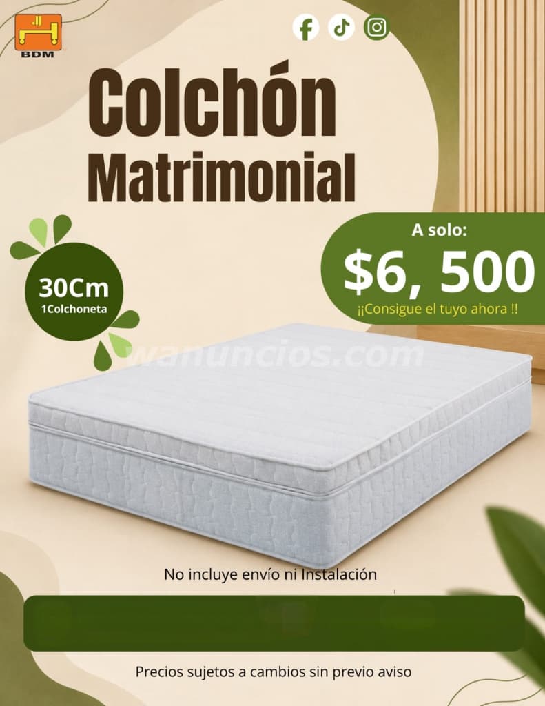 6.500 Pesos - Buscas un Colchón Matrimonial Ortopédico de 30 cm en Monterrey? (Centro Monterrey)