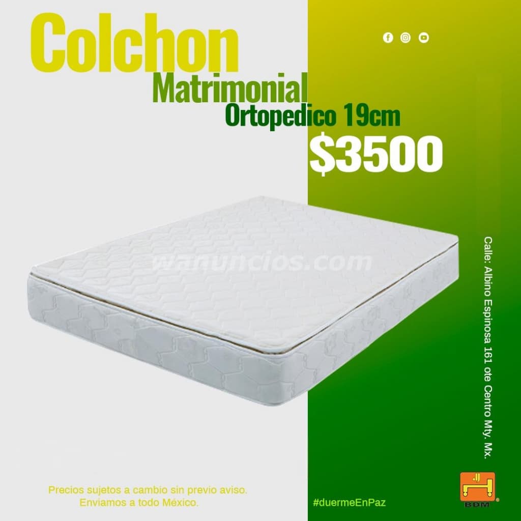 3.500 Pesos - Buscas un Colchón Matrimonial Ortopédico de 19 cm? (Centro Monterrey)