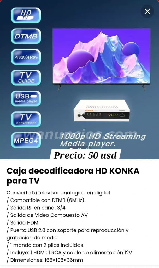45 US$ - Caja decodificadora HD KONKA para TV, Convierte tu televisor en digital