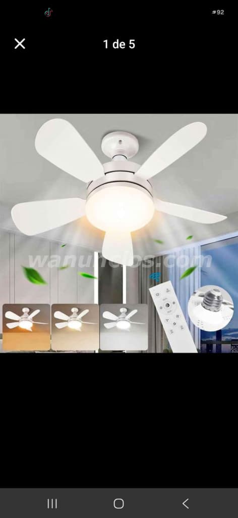 650 Córdobas - Ventilador de techo con lámpara enroscable en cepo de bujía (Managua)