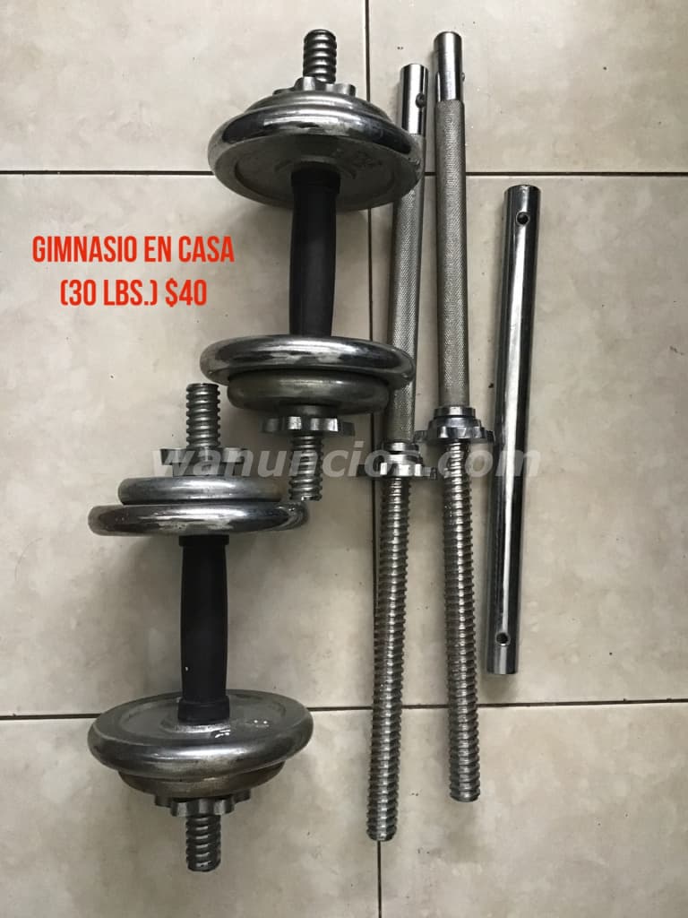 40 US$ - SET DE MANCUERNAS CROMADAS 15 LBS. C/U MÁS BARRA (San Francisco) 2