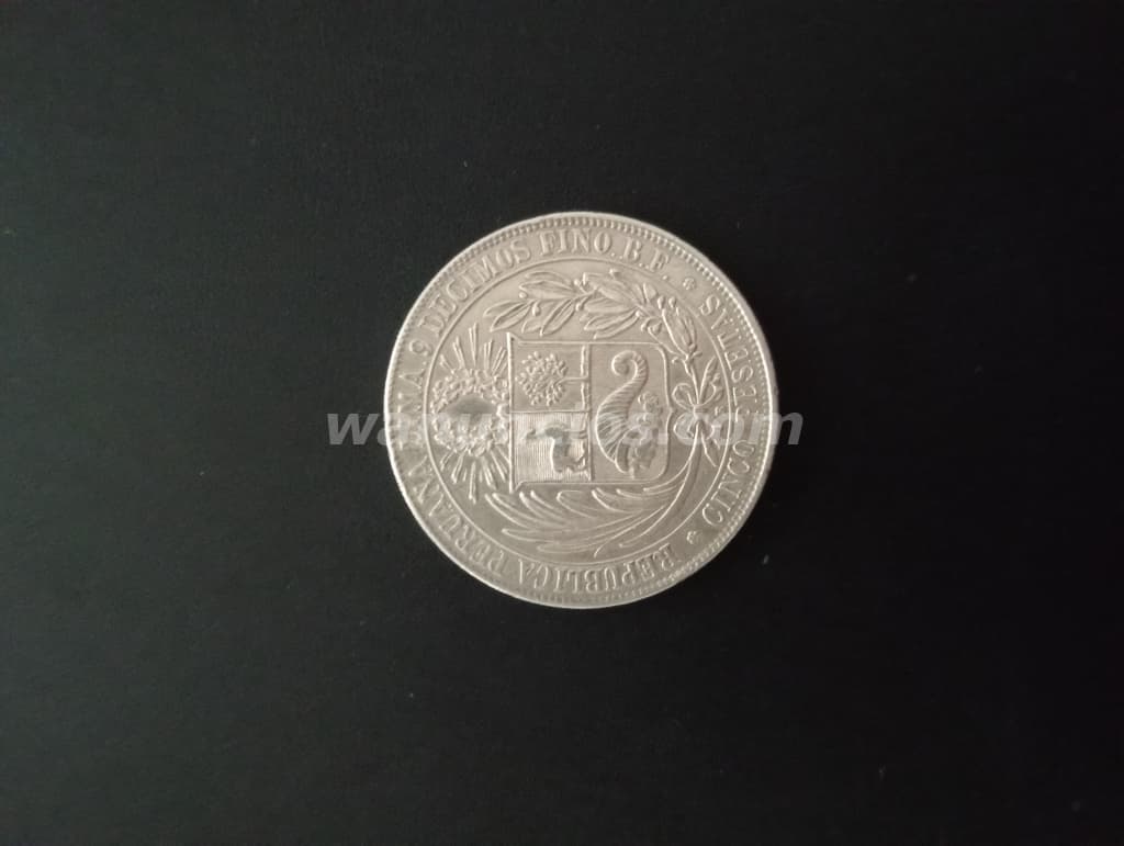 4.950 Pesos - Moneda de plata 5 Pesetas Inca Perú 1880 (Coyoacán) 2