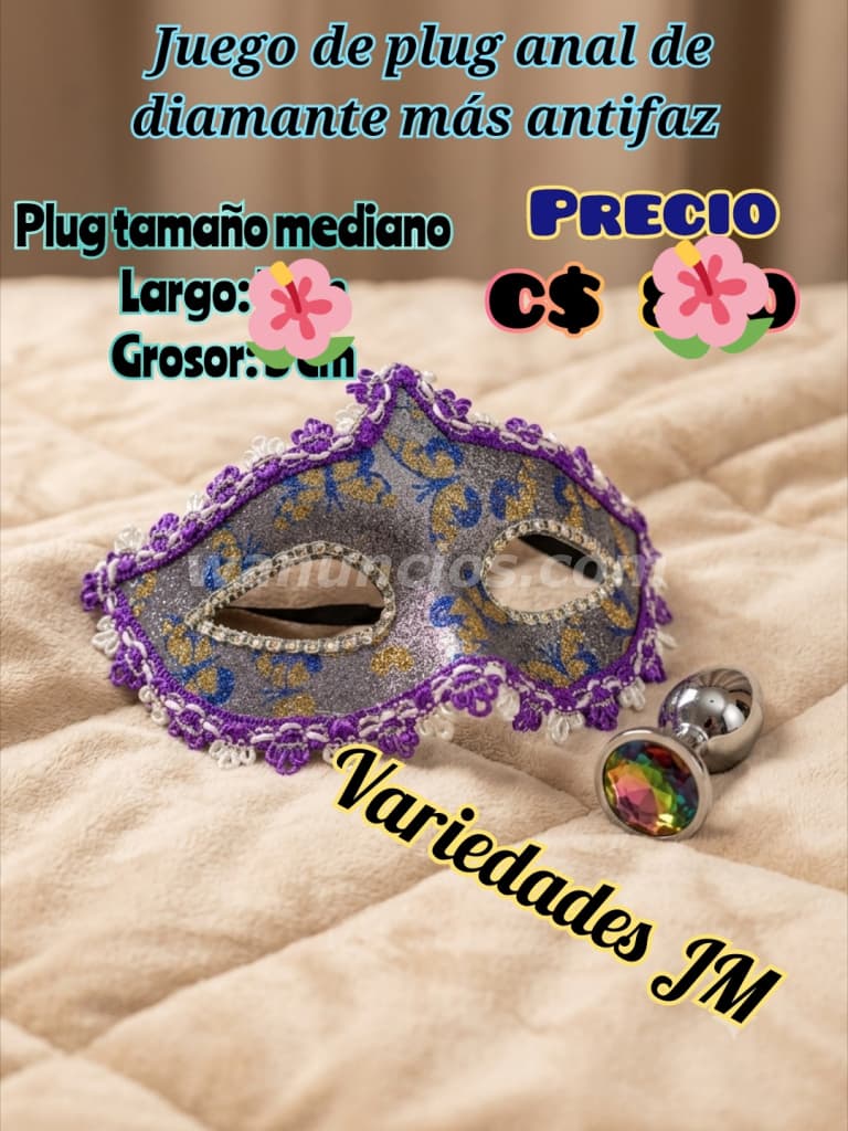 Plug anal de acero inoxidable con diamante mas antifaz