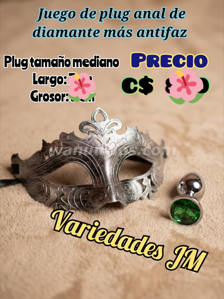 Plug anal de acero inoxidable con diamante mas antifaz 3