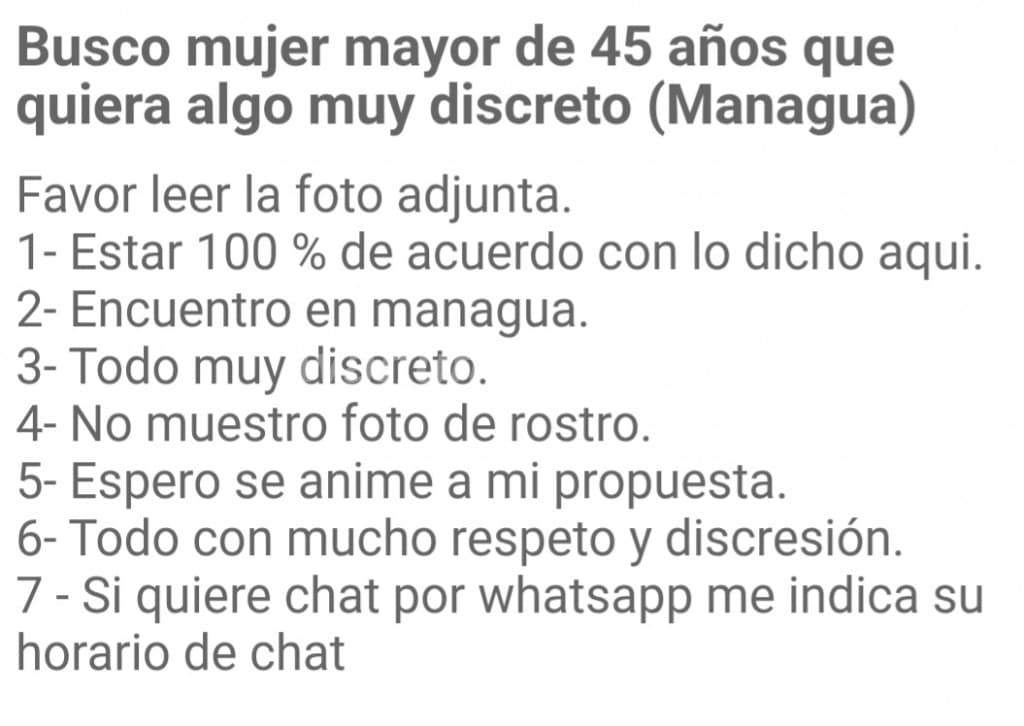 Busco mujer de 45 a 60 años para sexo discreto. (Managua) 2
