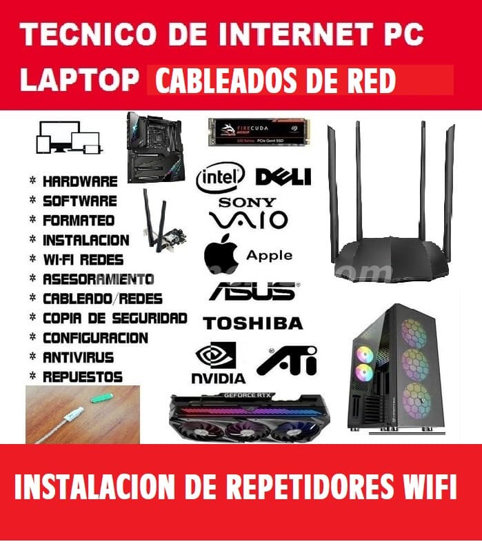 SERVICIO TECNICO A INTERNET PCS LAPTOP FIBRA OPTICA RED WIFI (LIMA METROPOLITANA)