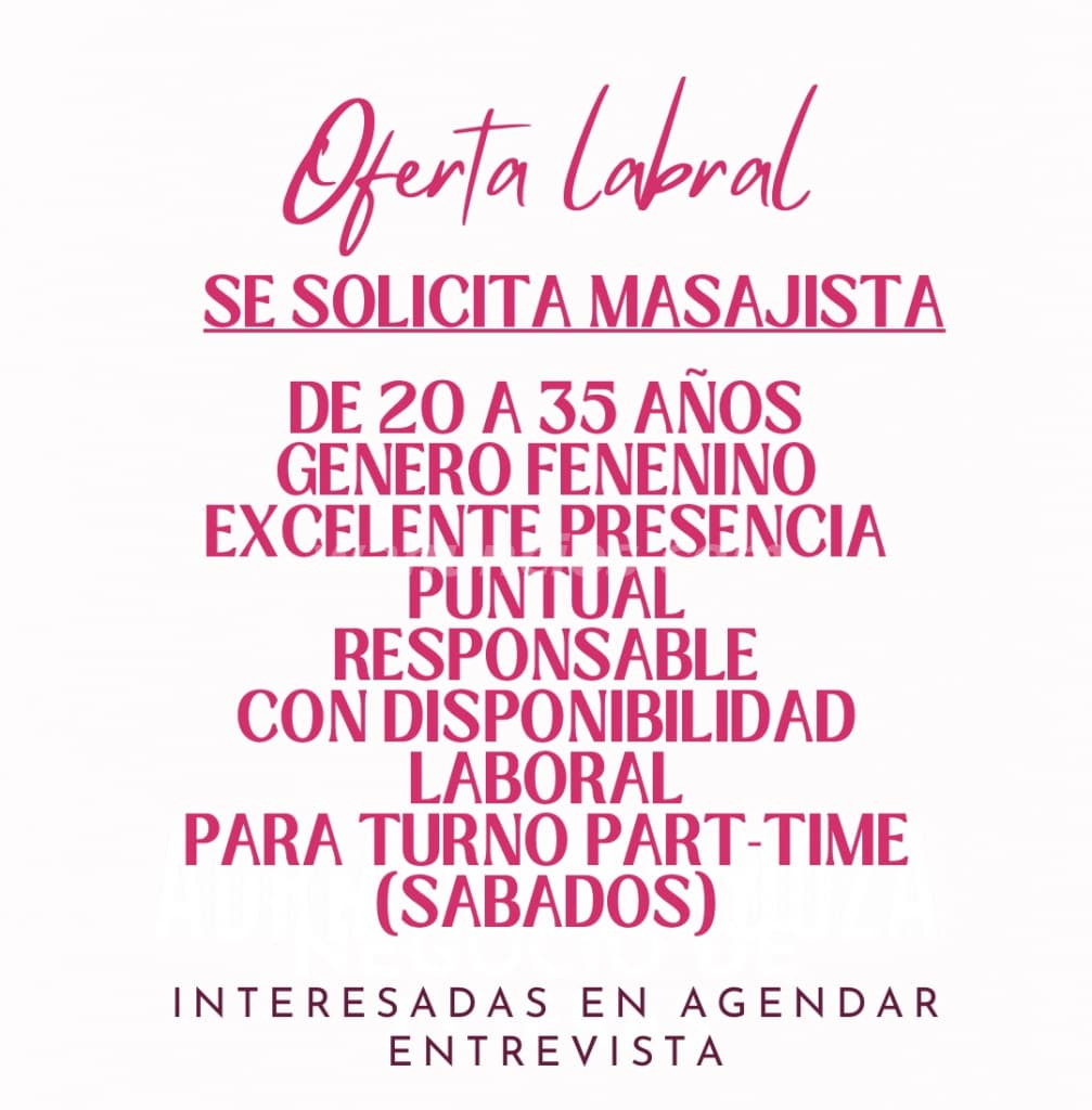Se solicita masajista con excelente presencia (Las condes)