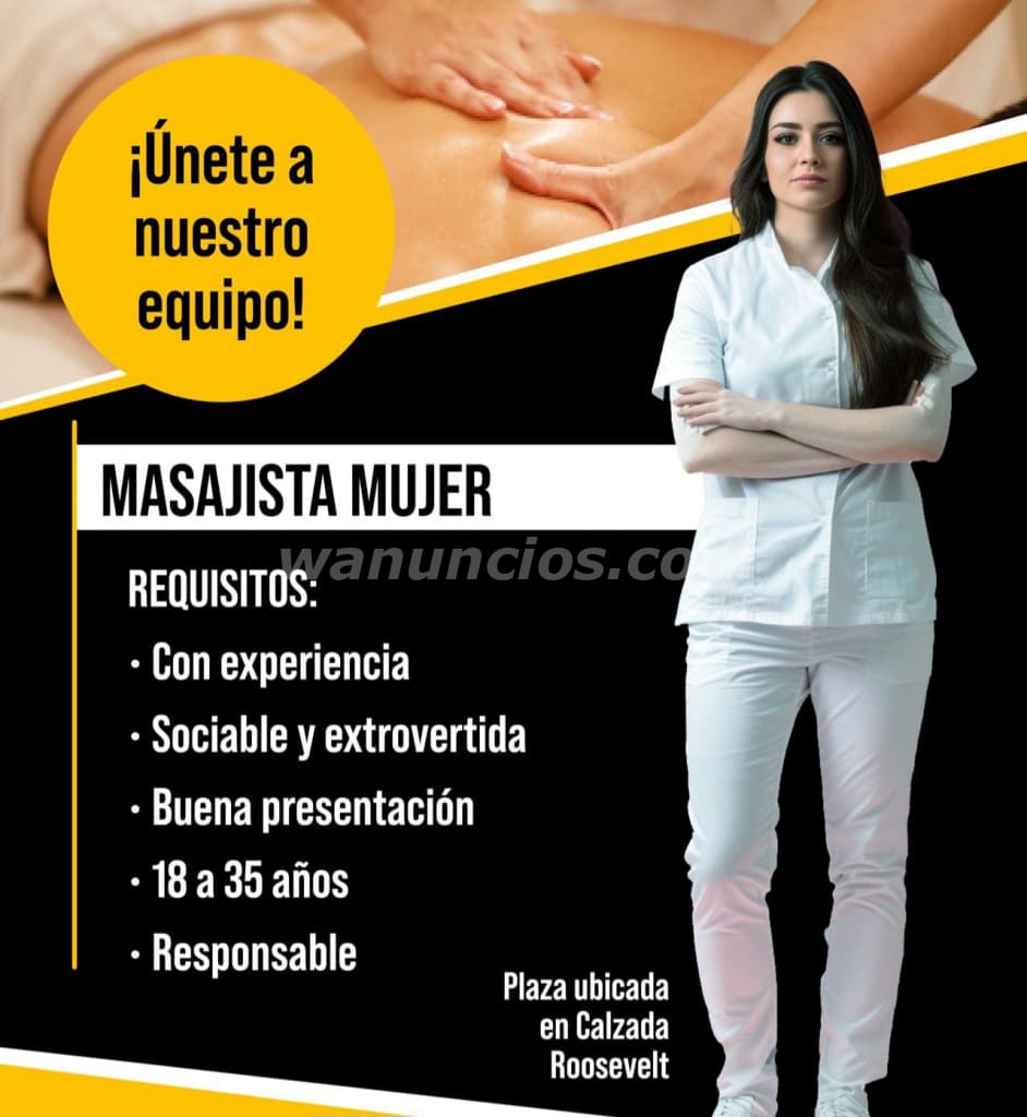 Buscamos Masajista con Experiencia para Spa Final Feliz (Roosevelt)