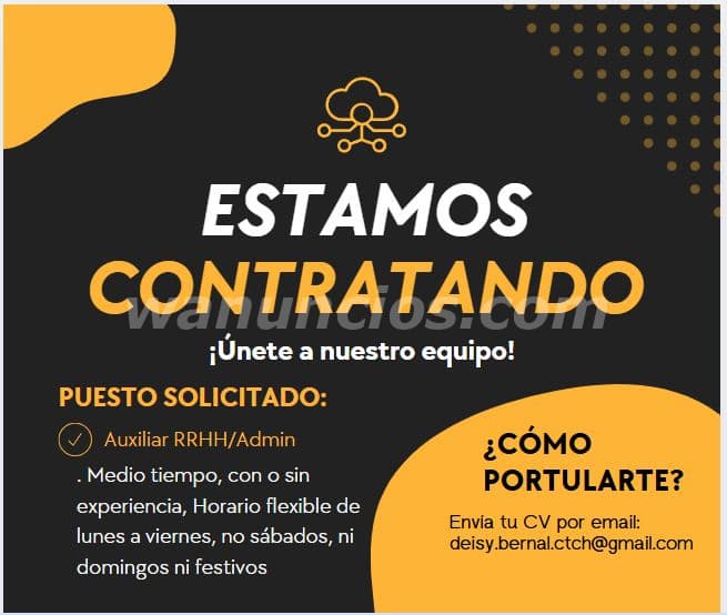 Con o sin experiencia Auxiliar RHH/Administrativo (Bogota, Puente Aranda)